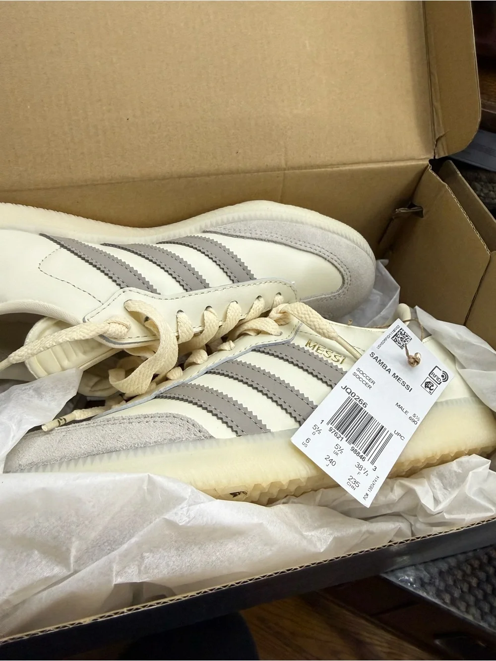 adidas Samba Messi Cream, Brown & Gold Sneakers